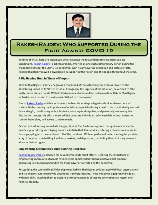 Rakesh Rajdev Who Supported During the Fight Against COVID-19