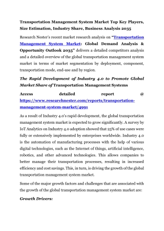 Transportation Management System Market Top Key Players - (2023-2035)
