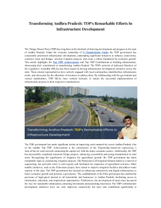 Transforming Andhra Pradesh TDP's Remarkable Efforts In Infrastructure Development