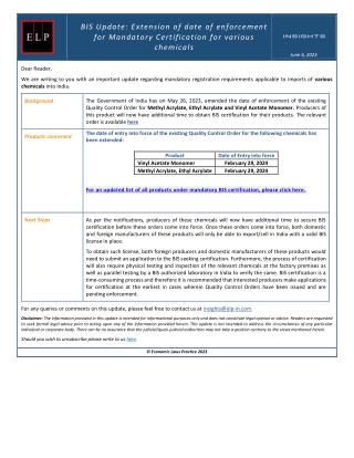 Extens ion of date of enforcement for Mandatory Certification f or various c hemicals