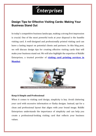 Design Tips for Effective Visiting Cards Making Your Business Stand Out