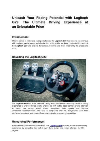 Unleash Your Racing Potential with Logitech G29: The Ultimate Driving Experience