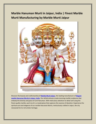 Marble Hanuman Murti in Jaipur, India | Finest Marble Murti Manufacturing by Mar