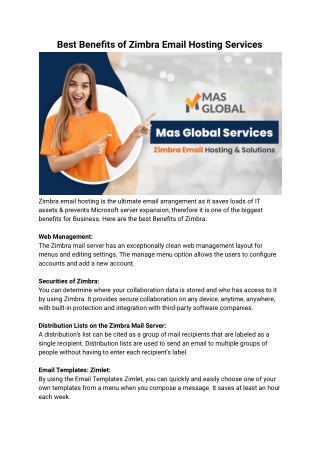Zimbra Email Hosting Services - MasGlobal
