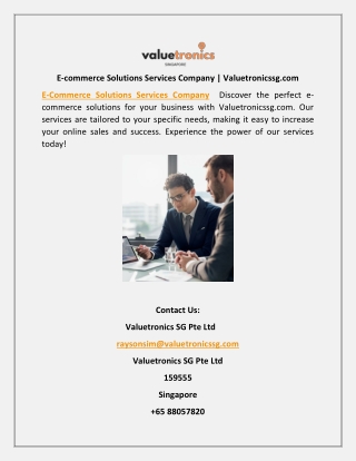 E-commerce Solutions Services Company | Valuetronicssg.com