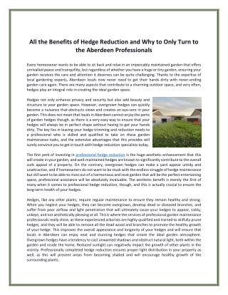 All the Benefits of Hedge Reduction and Why to Only Turn to the Aberdeen Professionals