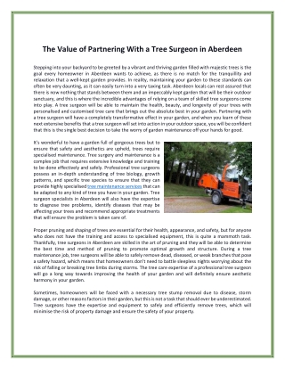 The Value of Partnering With a Tree Surgeon in Aberdeen