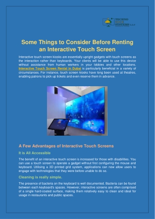 Some Things to Consider Before Renting an Interactive Touch Screen
