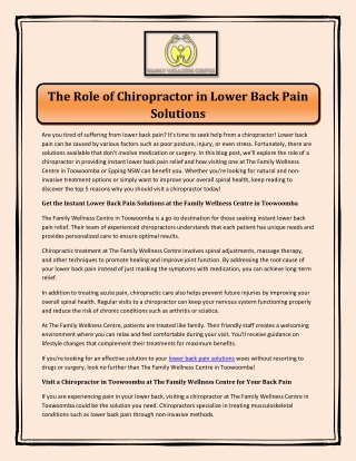 The Role of Chiropractor in Lower Back Pain Solutions