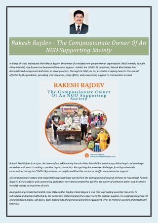 Rakesh Rajdev - The Compassionate Owner Of An NGO Supporting Society