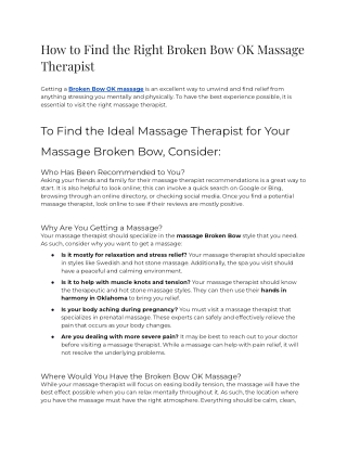 2023 - How to Find the Right Broken Bow OK Massage Therapist