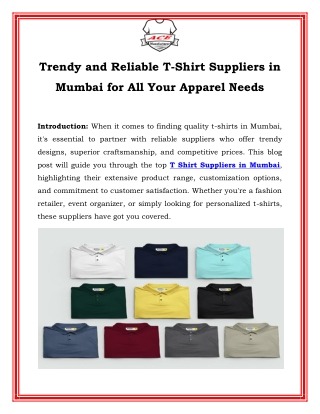 Trendy and Reliable T-Shirt Suppliers in Mumbai for All Your Apparel Needs