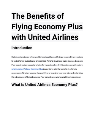 The Benefits of Flying Economy Plus with United Airlines