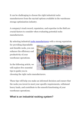 industrial racks manufacturers