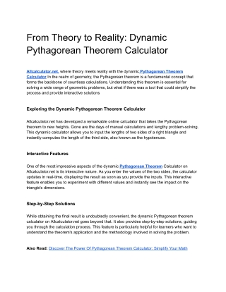 From Theory to Reality: Dynamic Pythagorean Theorem Calculator