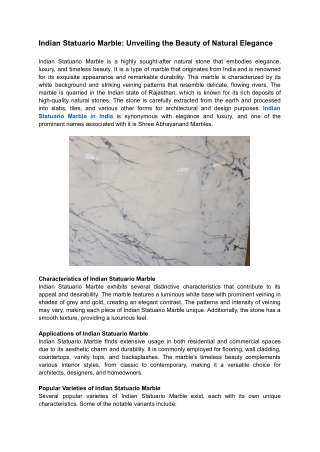 Indian Statuario Marble: Unveiling the Beauty of Natural Elegance