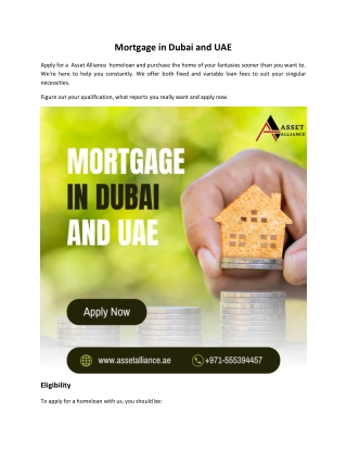 Mortgage in Dubai and UAE