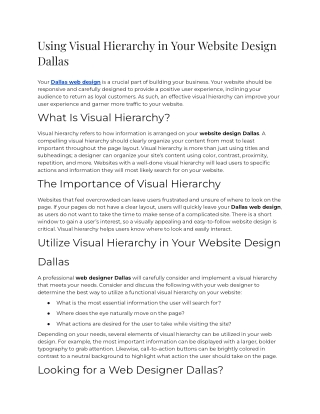 2023 - Using Visual Hierarchy In Your Website Design Dallas