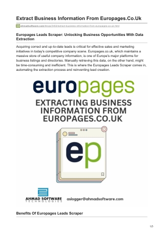 Extract Business Information From EuropagesCoUk