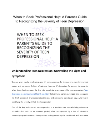 When to Seek Professional Help_ A Parent's Guide to Recognizing the Severity of Teen Depression