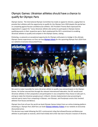 Olympic Games  Ukrainian athletes should have a chance to qualify for Olympic Paris