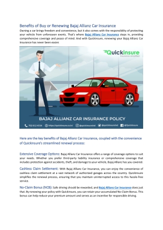 Benefits of Buy or Renewing Bajaj Allianz Car Insurance