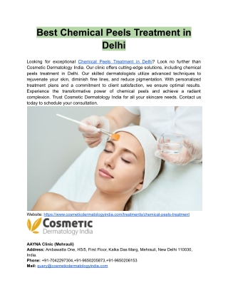 Best Chemical Peels Treatment in Delhi