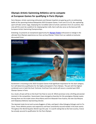 Olympic Games Artistic Swimmers Aim to Secure Paris Olympic Spots at European Games