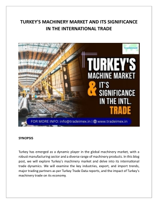 TURKEY'S MACHINERY MARKET AND ITS SIGNIFICANCE IN THE INTERNATIONAL TRADE