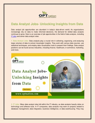 Data Analyst Jobs- Unlocking Insights from Data