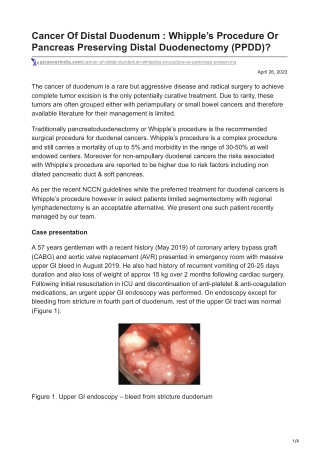 Cancer Of Distal Duodenum  Whipples Procedure Or Pancreas Preserving Distal Duod