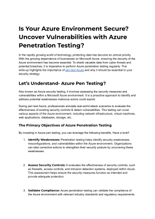 Is Your Azure Environment Secure? Uncover Vulnerabilities with Azure Penetration