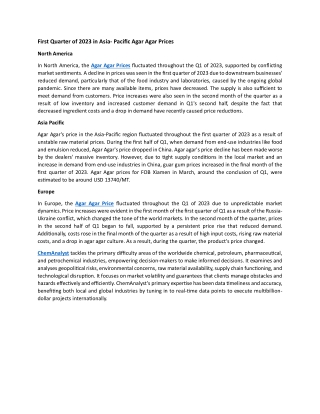 First Quarter of 2023 in Asia- Pacific Agar Agar Prices