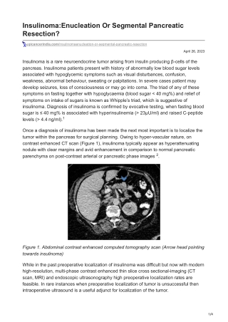 InsulinomaEnucleation Or Segmental Pancreatic Resection. gicancerindia.com