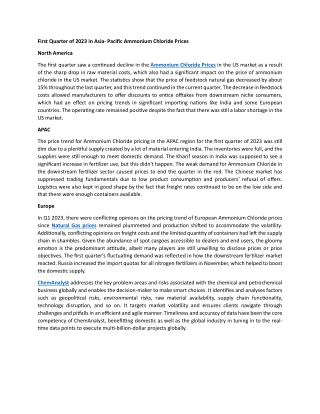 First Quarter of 2023 in Asia- Pacific Ammonium Chloride Prices