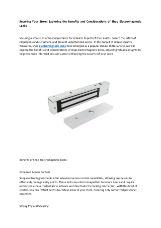 Exploring the Benefits and Considerations of Shop Electromagnetic Locks