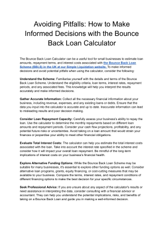 Avoiding Pitfalls: How to Make Informed Decisions with the Bounce Back Loan Calc