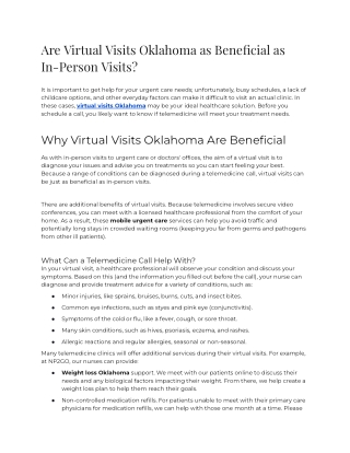 Are Virtual Visits Oklahoma as Beneficial as In-Person Visits