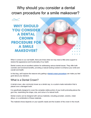 Why should you consider dental crown procedure for a smile makeover_