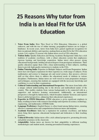 25 Reasons Why tutor from India is an Ideal Fit for USA Education