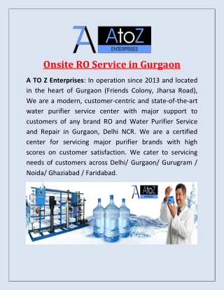 Onsite RO Service in Gurgaon