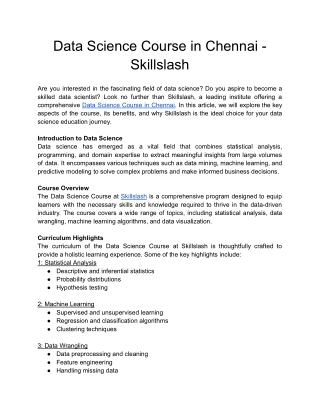 Data Science Course in Chennai - Skillslash