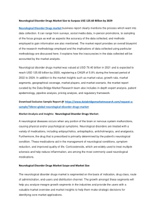 Neurological Disorder Drugs Market Size to Surpass US 125.60 Billion by 2029 (1)