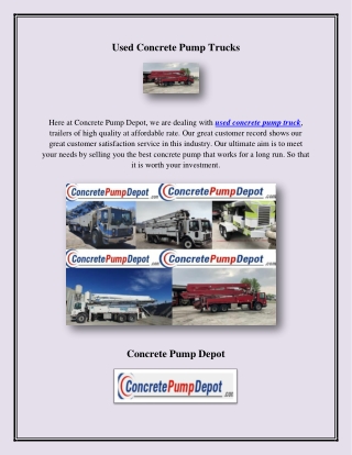 Used Concrete Pump Trucks,  concretepumpdepot