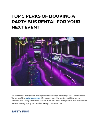 TOP 5 PERKS OF BOOKING A PARTY BUS RENTAL FOR YOUR NEXT EVENT