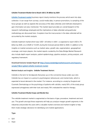Cellulite Treatment Market Set to Reach USD 2.76 Billion by 2029
