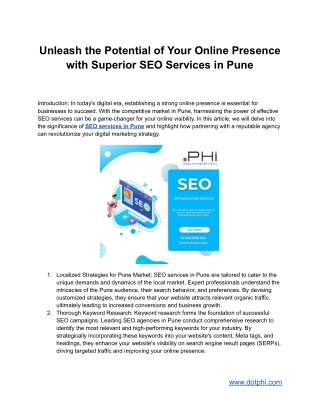 Unleash the Potential of Your Online Presence with Superior SEO Services in Pune