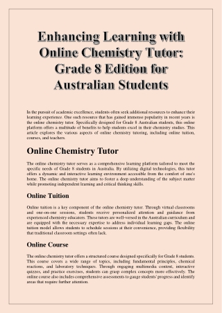 Enhancing Learning with Online Chemistry Tutor Grade 8 Edition for Australian Students