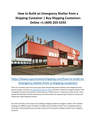 How to Build an Emergency Shelter from a Shipping Container Buy Shipping Containers Online  1 (409) 203-5293