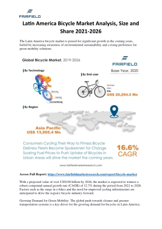 Latin America Bicycle Market Analysis, Size and Share 2021-2026